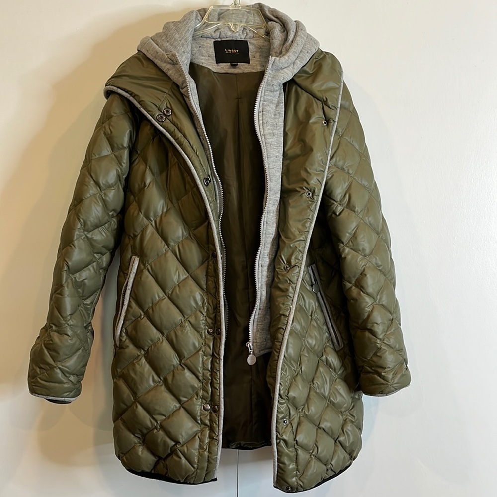 L.West Down Series Quilted Puffer Jacket Coat Size Large Olive Green